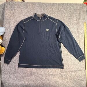 Cutter & Buck Milwaukee Brewers Navy Blue 1/4 Zip Cotton Pullover Mens XXL